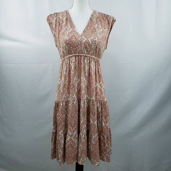 New York & Company Dresses & Skirts - New York & Company Stretch Paisley Summer Dress  Small / S Color Salmon/Taupe/Wh